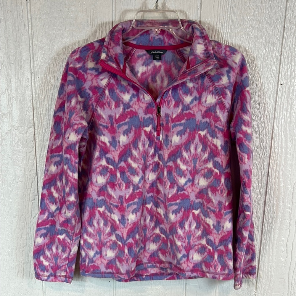 Eddie Bauer Pink and Purple Fleece Jacket with Geometric Pattern